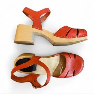 Swedish Hasbeens Red Leather Clogs